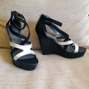 Black and silver platform sandals